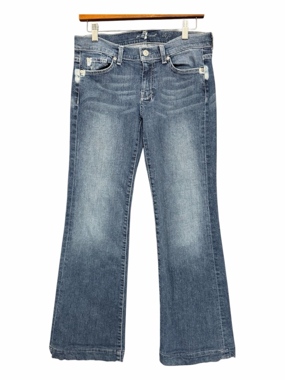 7 For All Mankind Dojo Y2K Blue Flare Tailorless Jeans 28